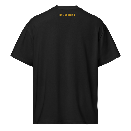Black Ref' Crew referee t-shirt for basketball officials, "FINAL DECISION" in gold script on back.