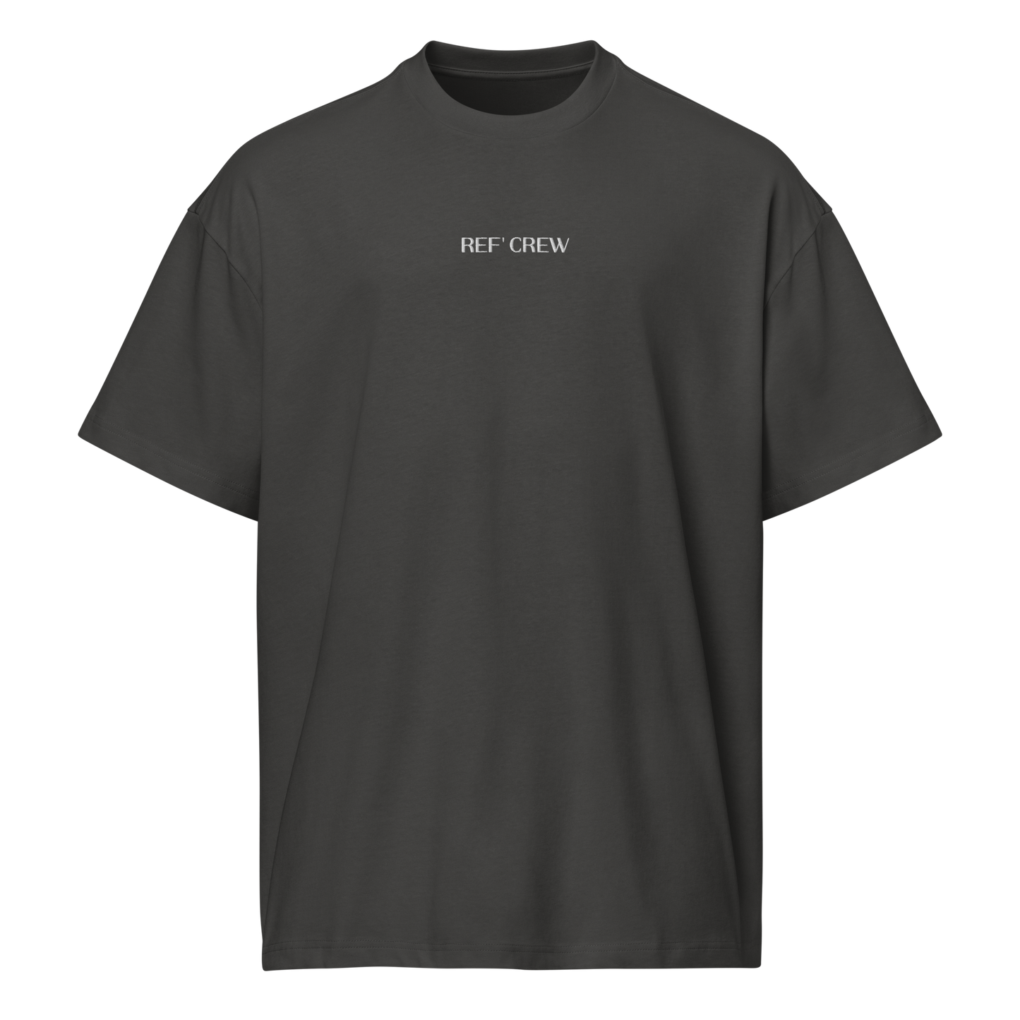 Premium dark grey REF' CREW officials tee, heavyweight cotton, boxy fit, subtle embroidered logo.