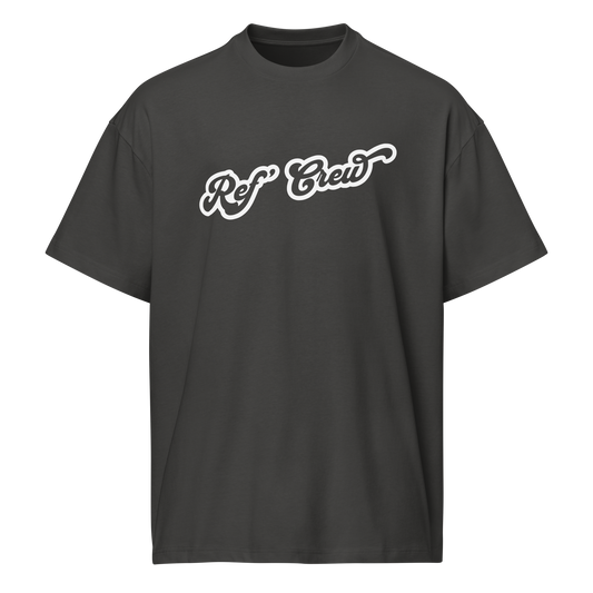 Black Ref' Crew referee t-shirt for basketball officials, featuring a white "Ref' Crew" script logo.