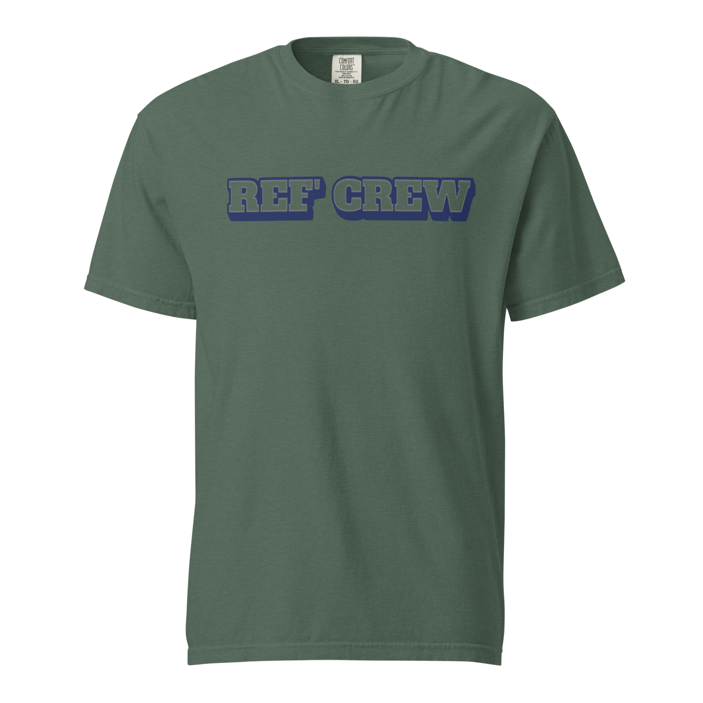 Dusk Court Ref' Crew varsity tee, premium garment-dyed cotton, bold blue lettering for basketball officials.
