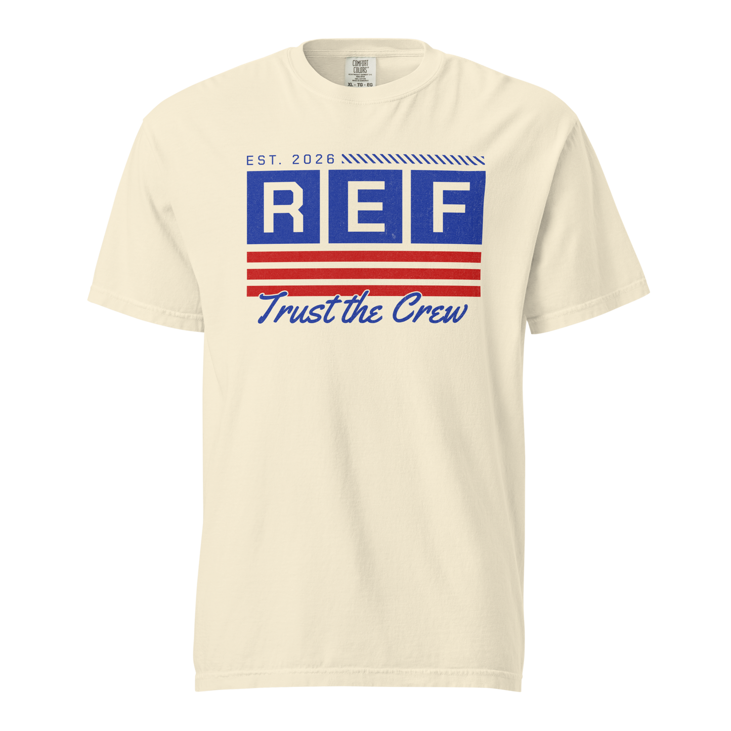 Ivory Heritage Tee for basketball referees, featuring "REF Trust the Crew" graphic in retro red, white, and blue.