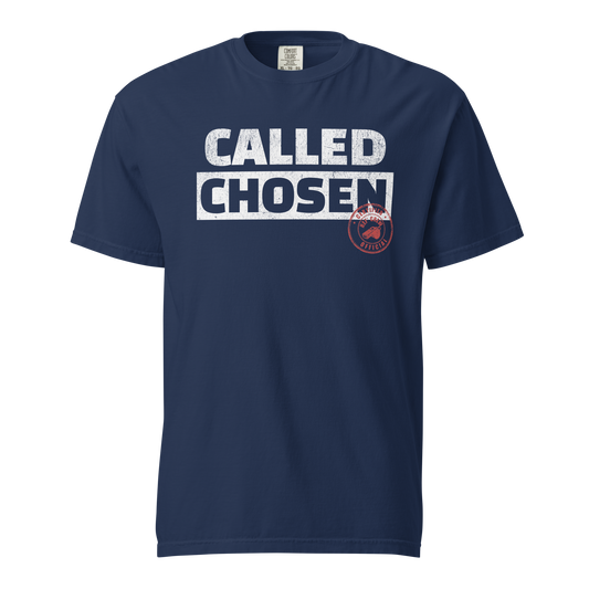 True Navy referee t-shirt for basketball officials, featuring "CALLED CHOSEN" distressed text and a Ref' Crew certified stamp.