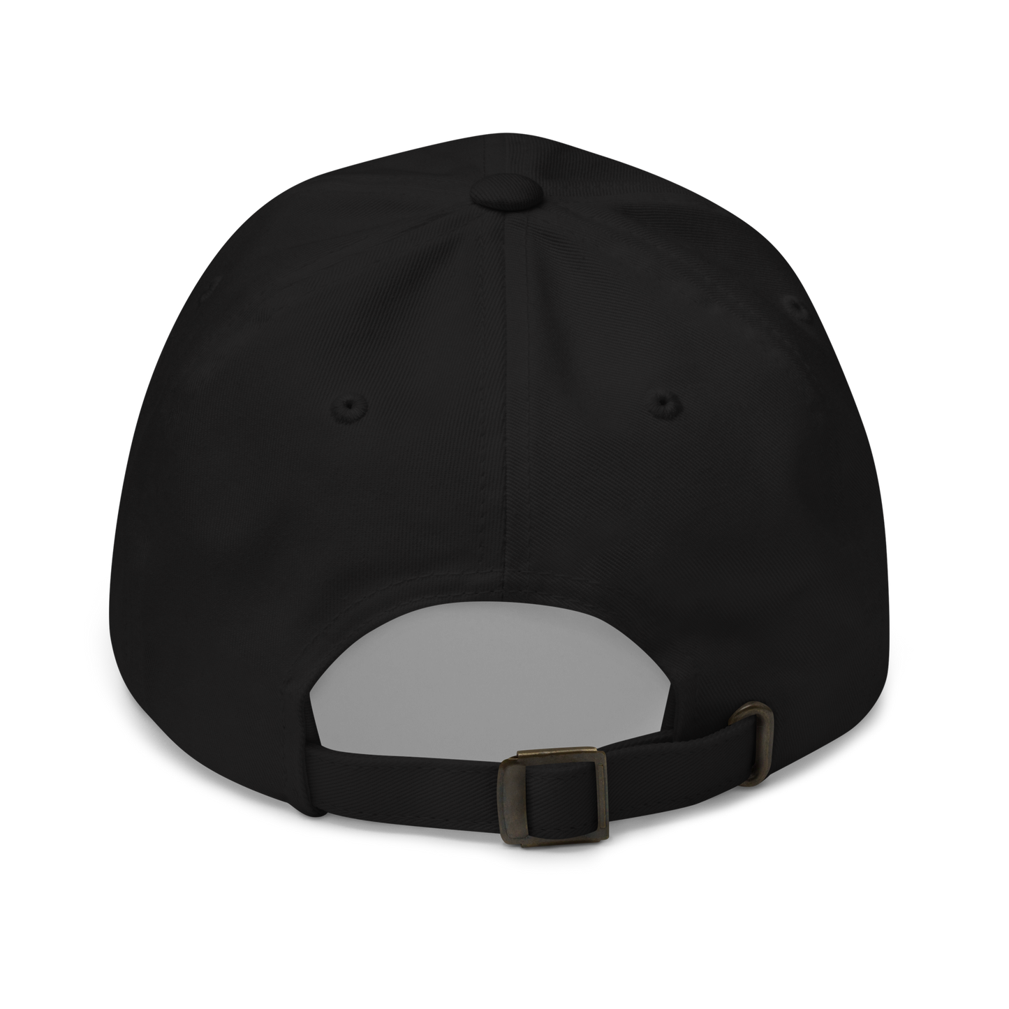 Black unstructured dad cap with an adjustable strap and bronze buckle, ideal for basketball officials.