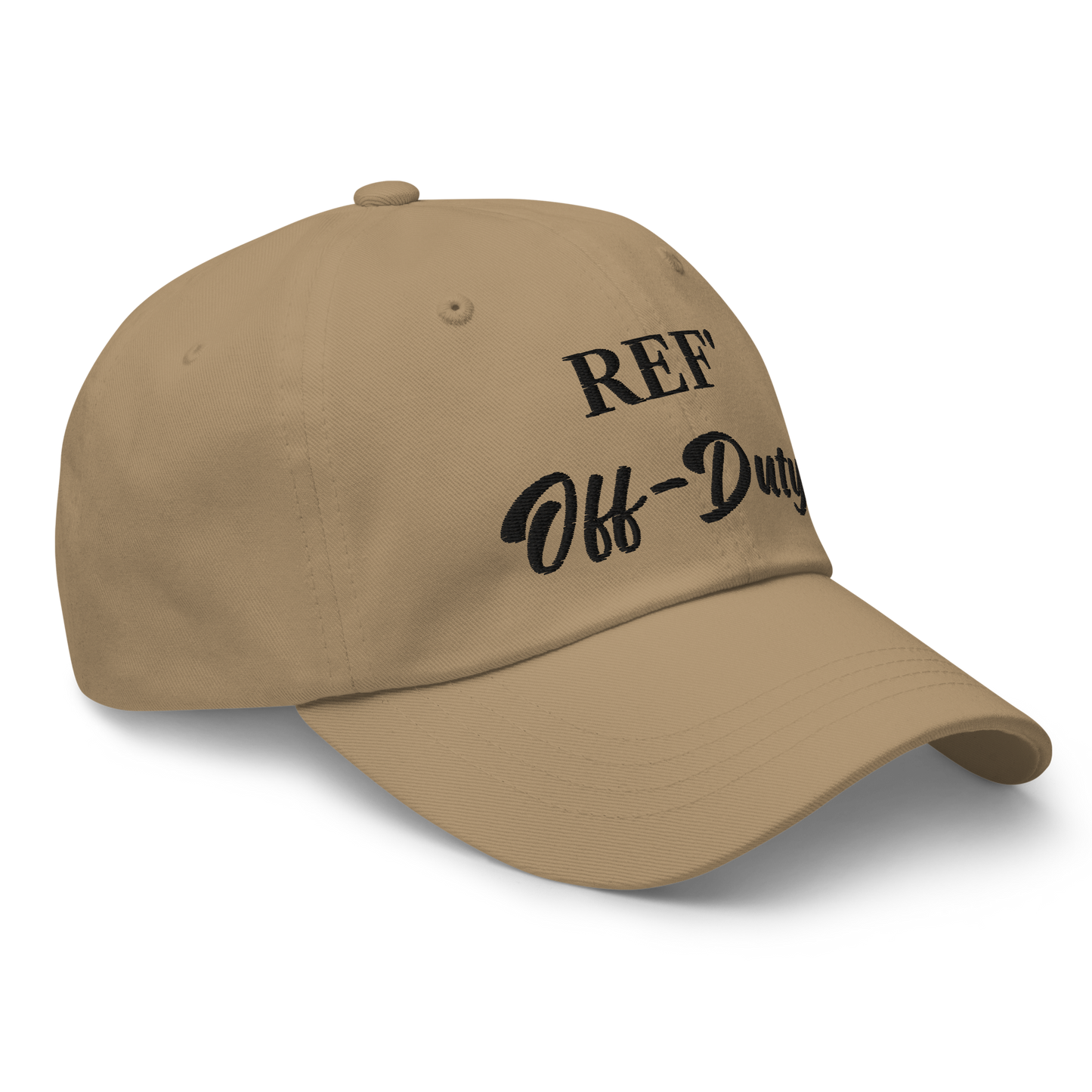 Khaki Ref' Off-Duty dad cap with premium black embroidery for basketball officials.