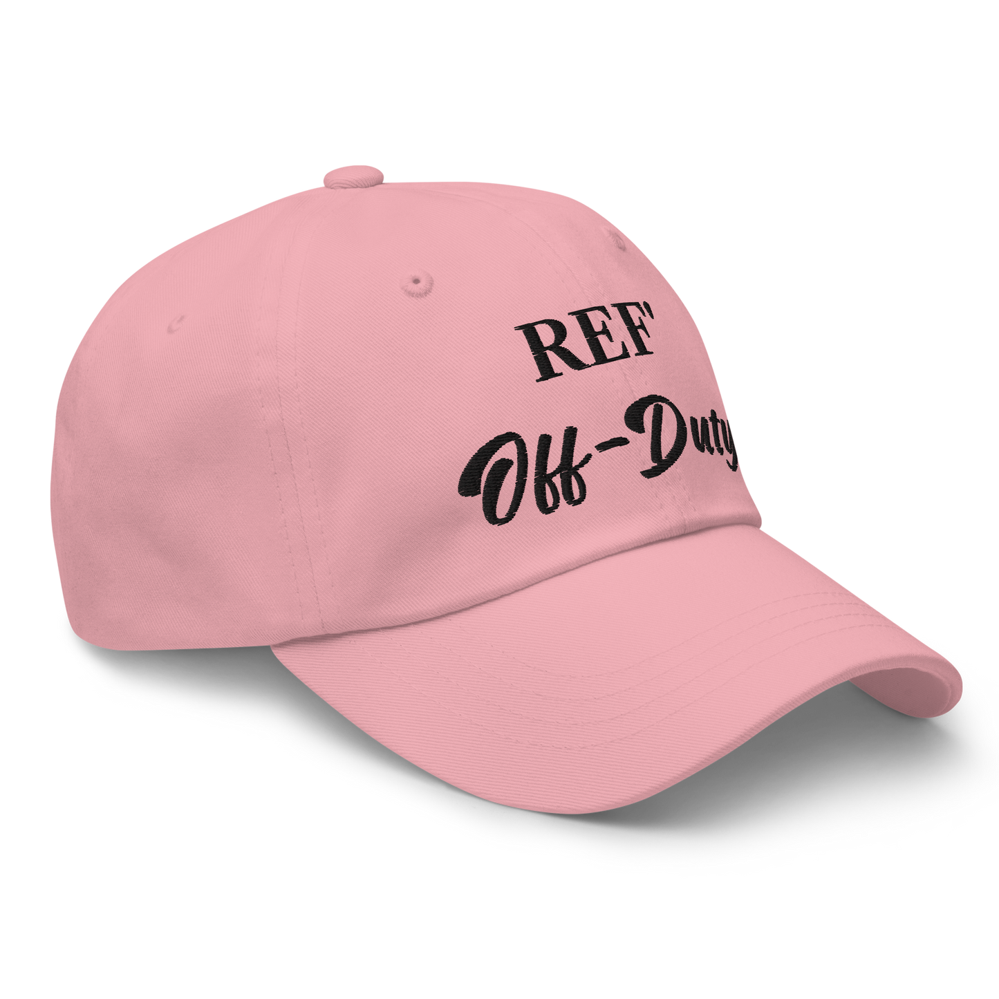 Pink Ref' Off-Duty dad hat with premium black embroidery for basketball referees.