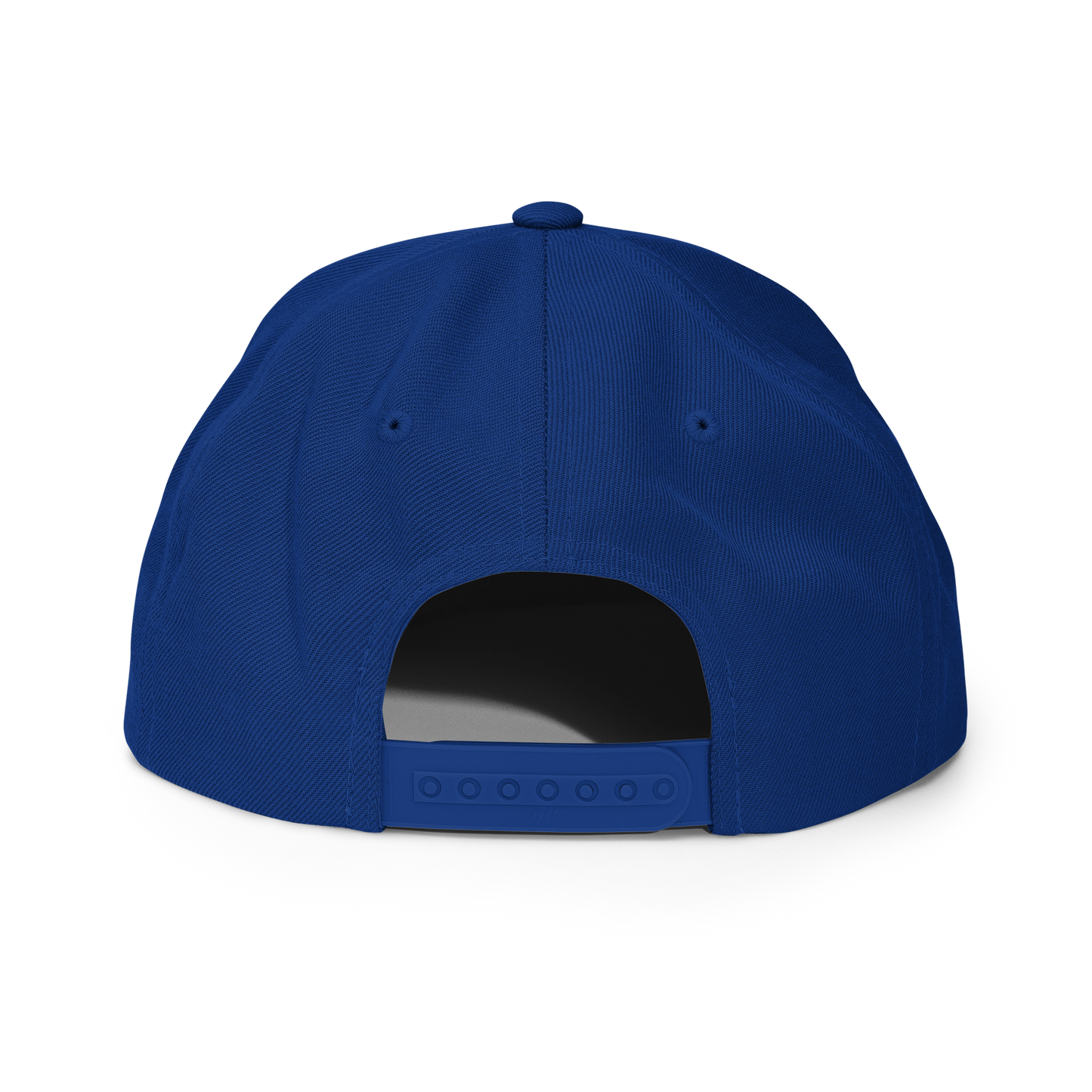 Royal blue Yupoong 6089M structured snapback cap, back view, with adjustable snap closure.