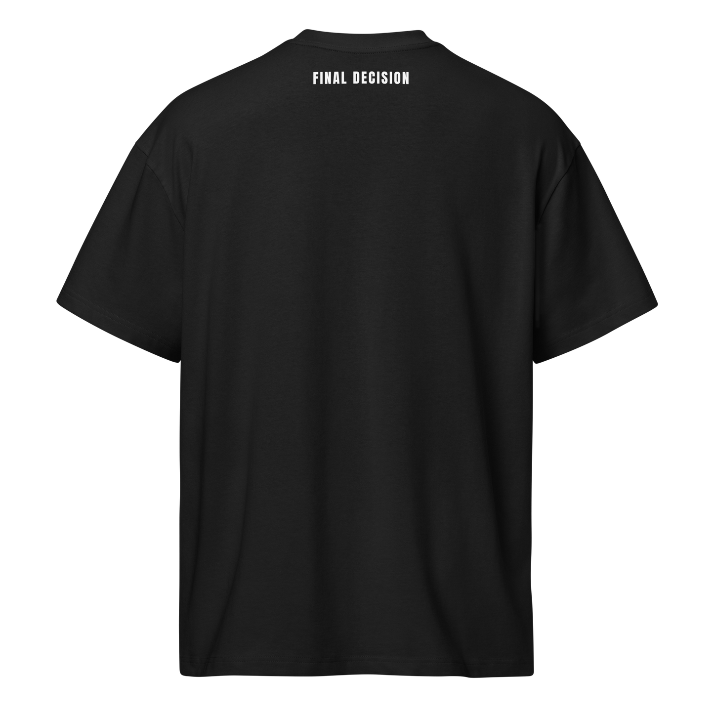 Black premium heavyweight cotton boxy tee with "FINAL DECISION" printed at the back neck, ideal for referees.