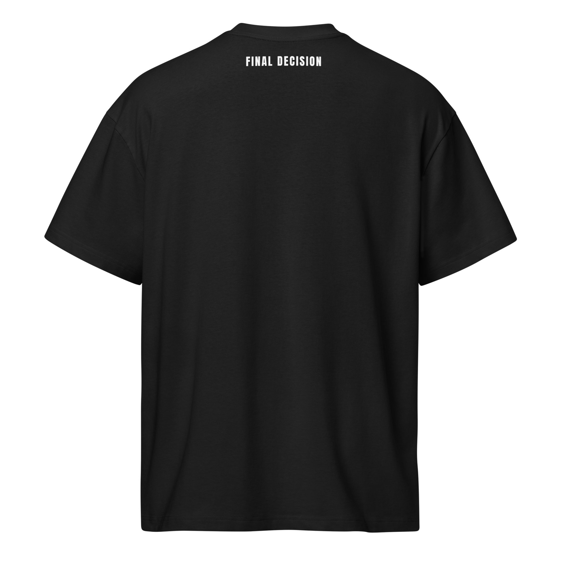 Black premium heavyweight cotton boxy tee with "FINAL DECISION" printed at the back neck, ideal for referees.