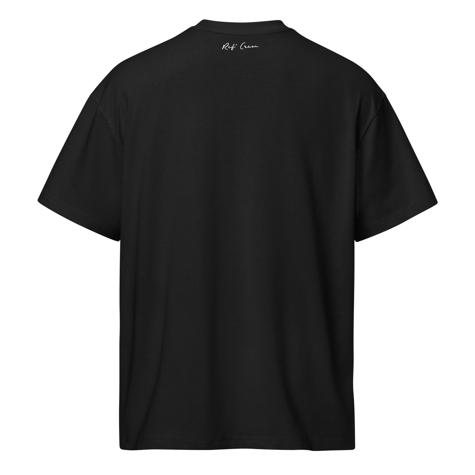 Black oversized cotton tee with "Ref' Crew" signature on the back, perfect for basketball officials.