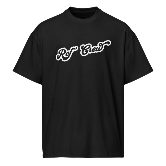 Black premium heavyweight Ref' Crew boxy tee with white script, perfect for basketball referees.