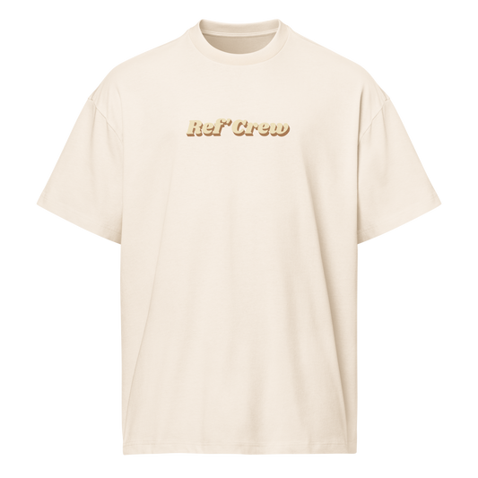 Vintage White Ref' Crew California Vibes Off Duty boxy tee for basketball referees, retro Ref' Crew chest script — front view