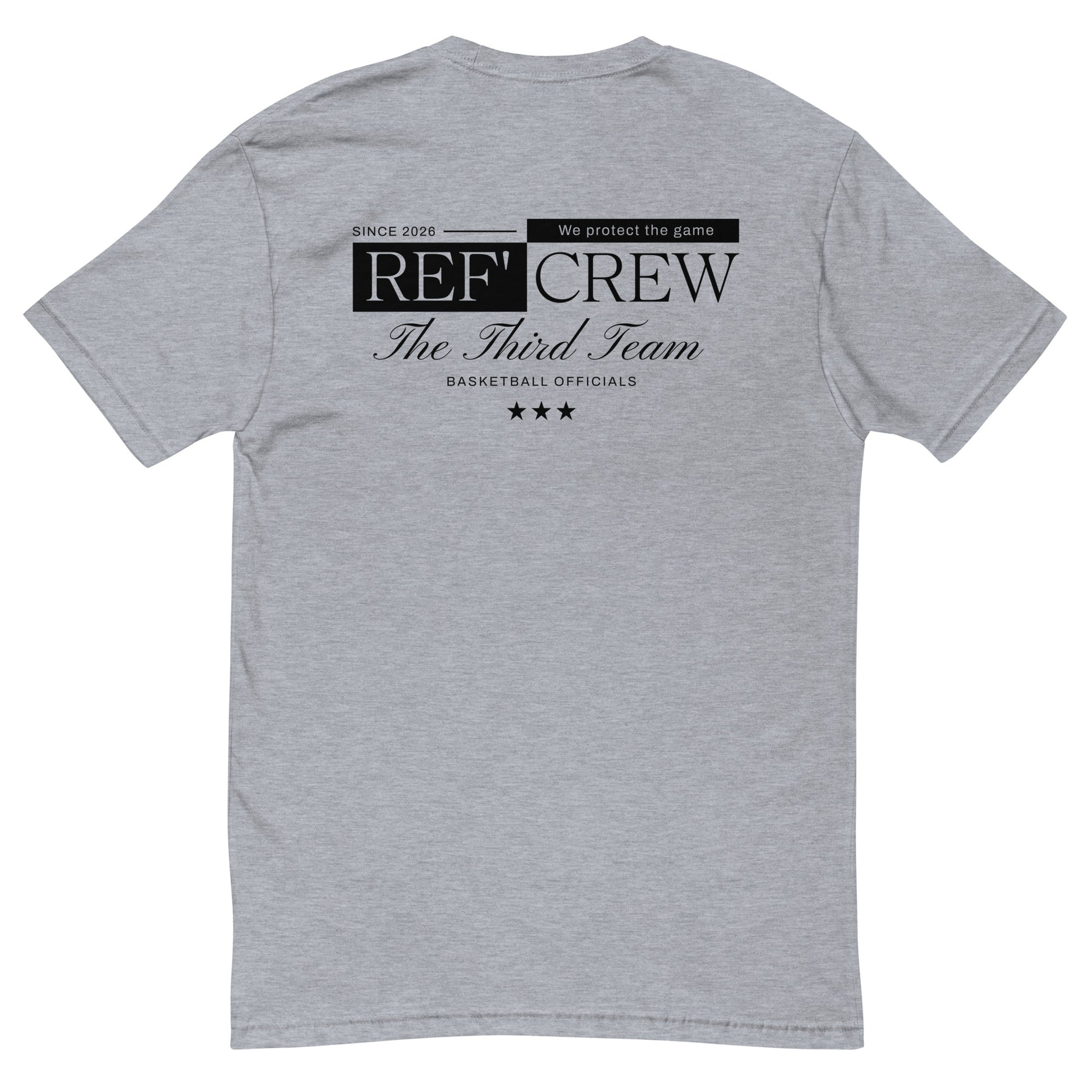 Heather grey Ref' Crew "The Third Team" tee for basketball officials, featuring a bold back graphic.