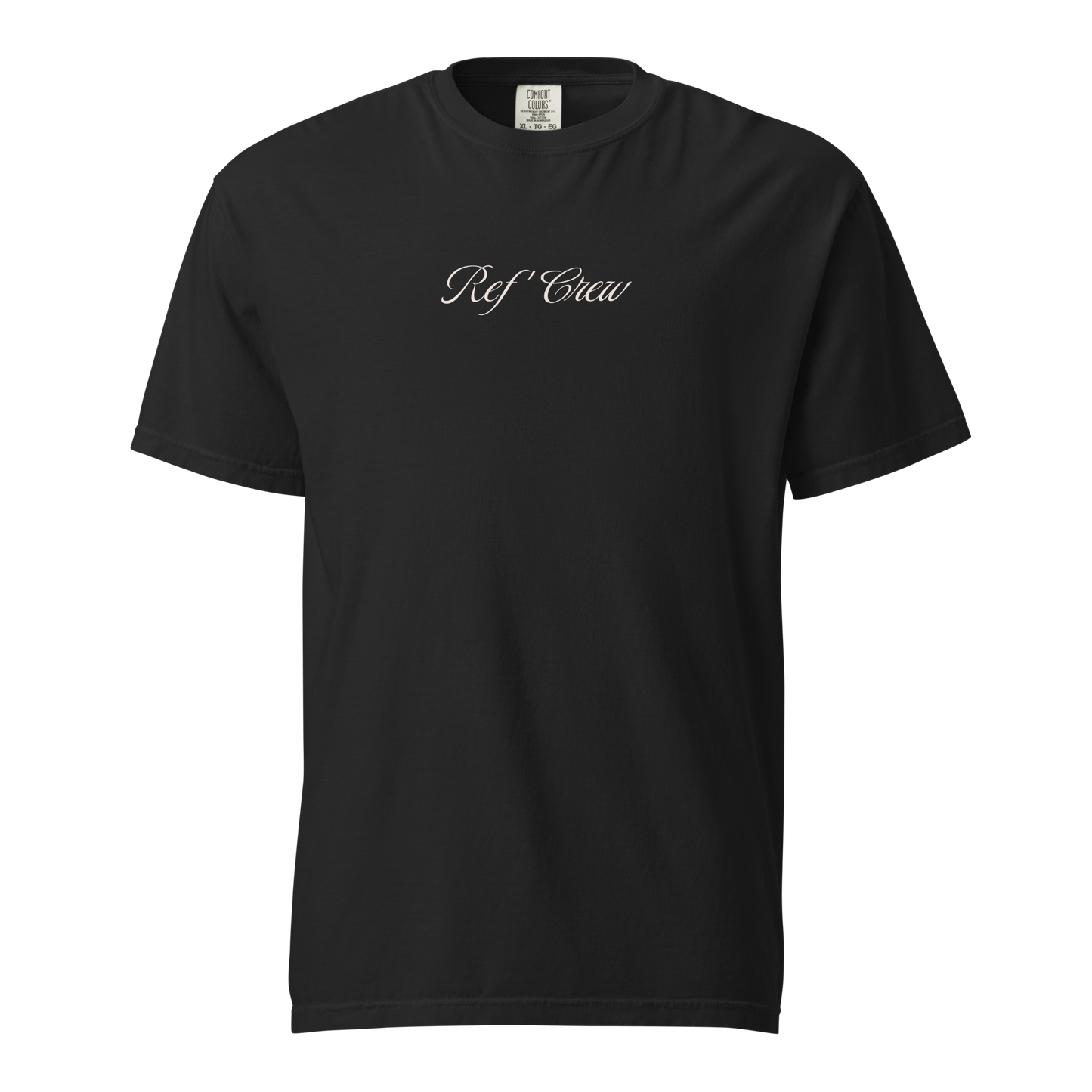 Black Ref' Crew Officials Club Tee, 100% ring-spun cotton, with white "Ref' Crew" script.