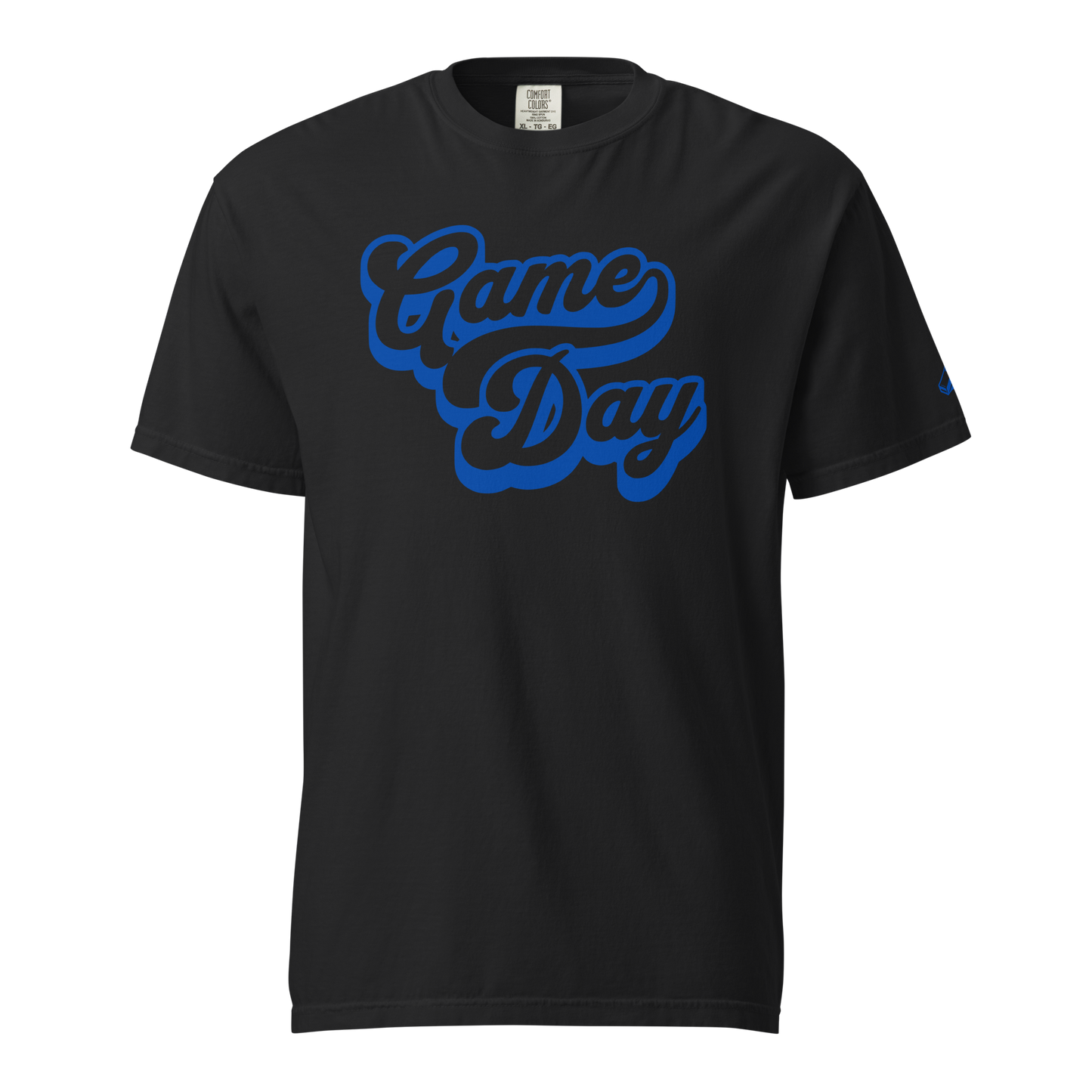 Ref' Crew Game Day Tee, Gridiron Edition, in black — retro 'Game Day' bubble script front print with layered shadow on garment-dyed heavyweight cotton for football referees