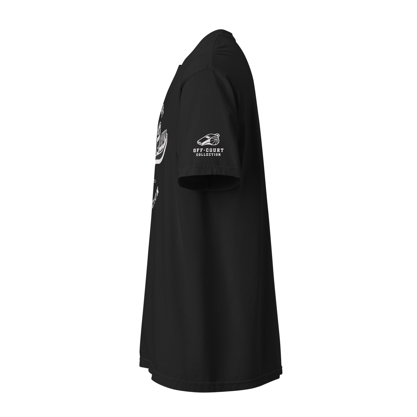 Black Ref' Crew Off-Court Collection vintage tee with distressed varsity graphic and sleeve logo.