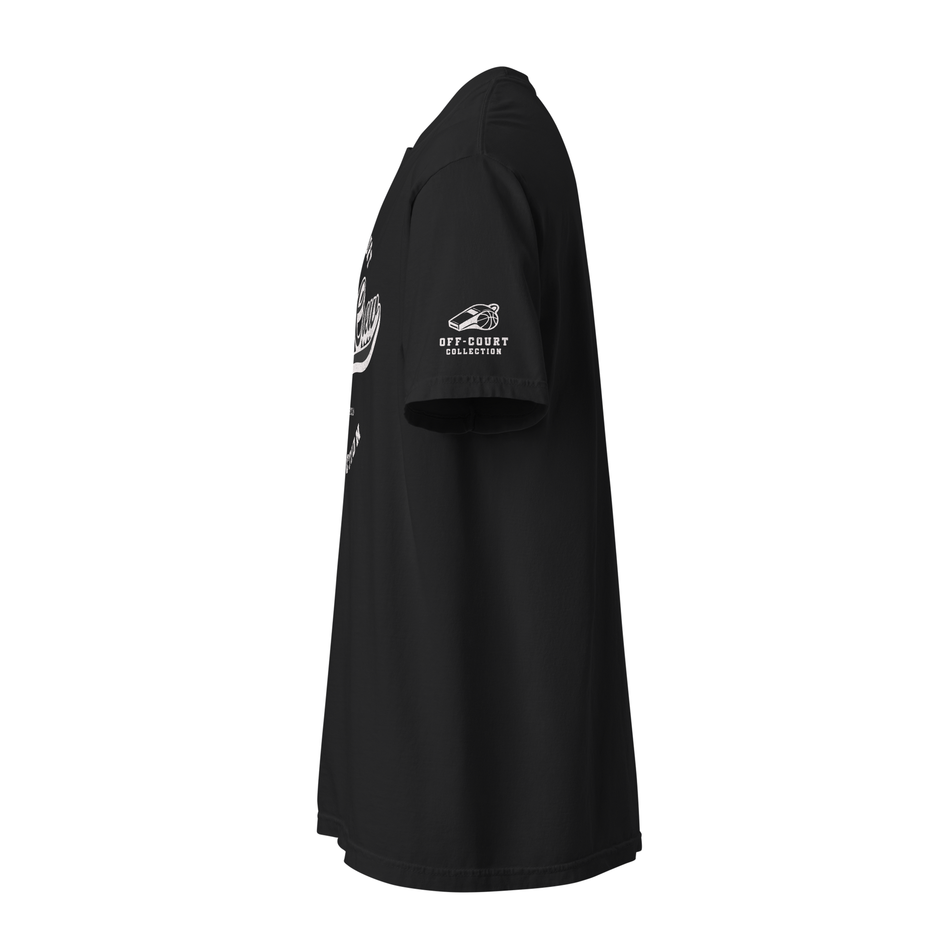 Black Ref' Crew Off-Court Collection vintage tee with distressed varsity graphic and sleeve logo.