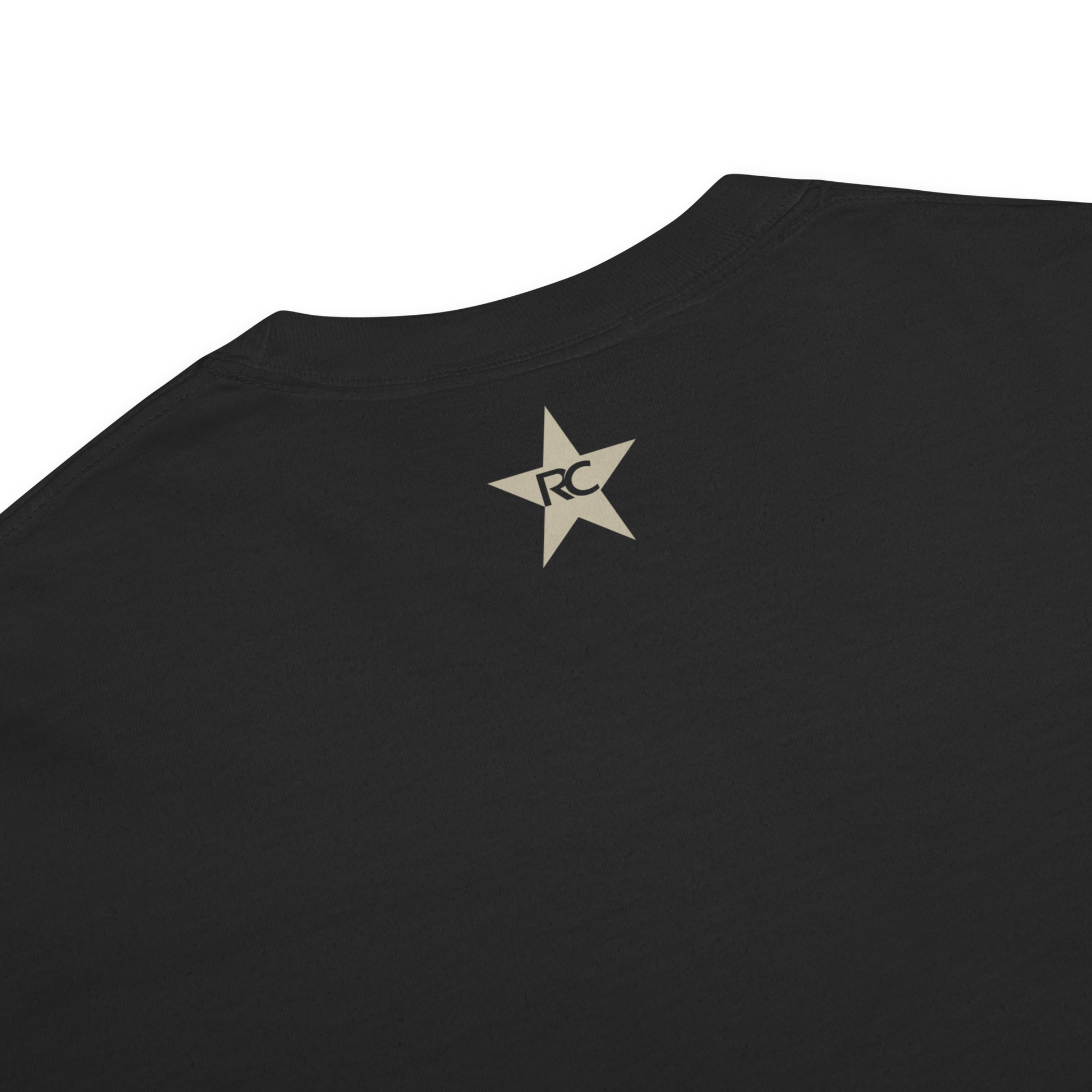 Black Comfort Colors tee with tan RC star logo on the back, ideal for basketball referees.
