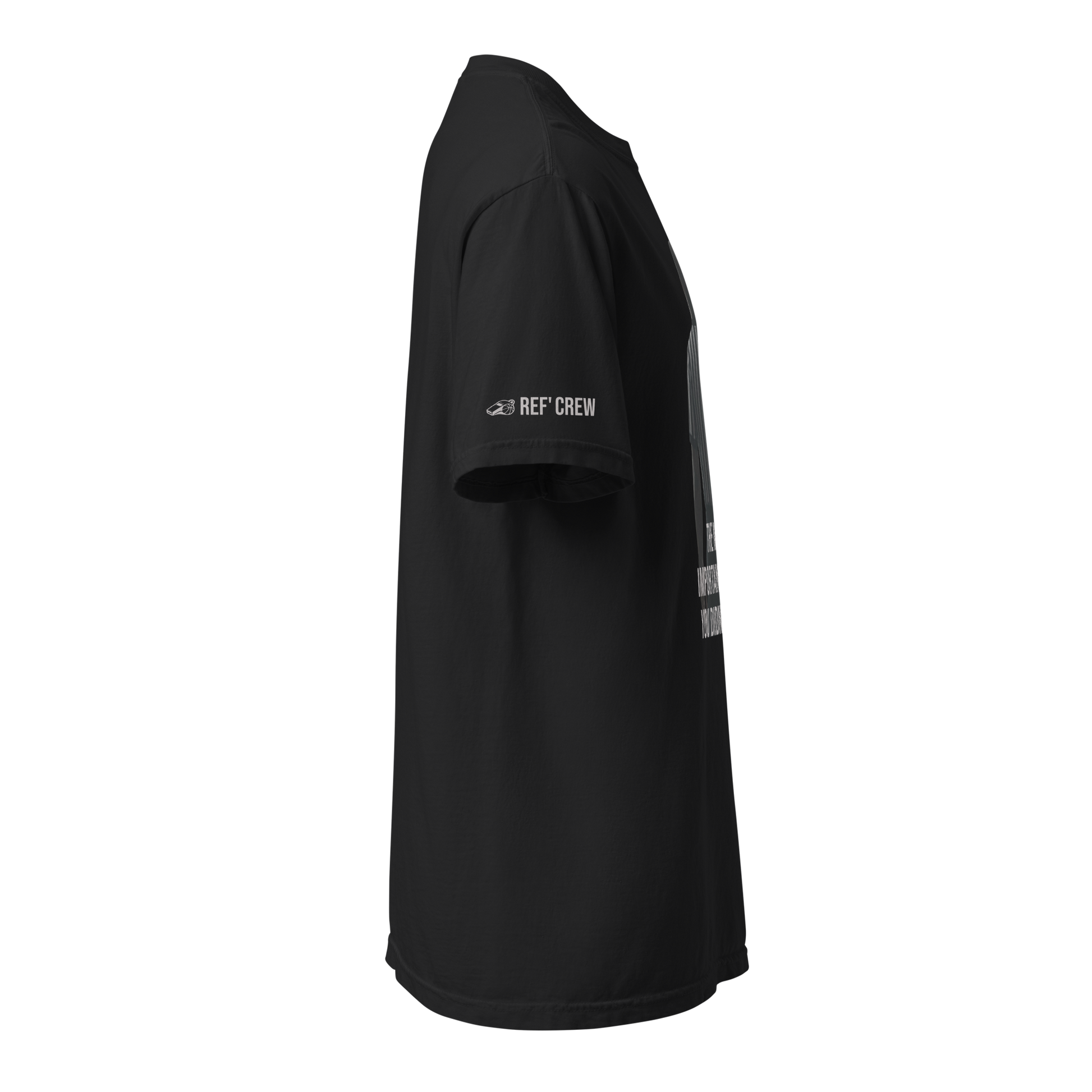 Black Ref' Crew "Unnoticed" Tee, Comfort Colors heavyweight cotton, with signature whistle sleeve detail.