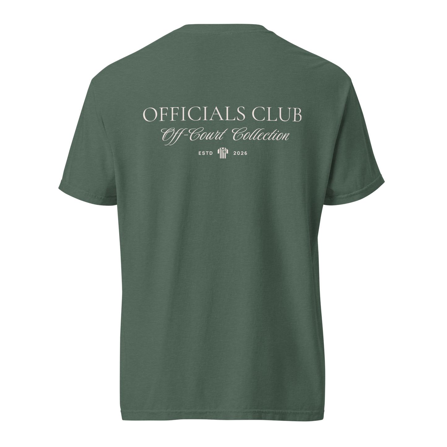 Green Officials Club Off-Court Collection tee, premium heavyweight cotton, streetwear style for referees.