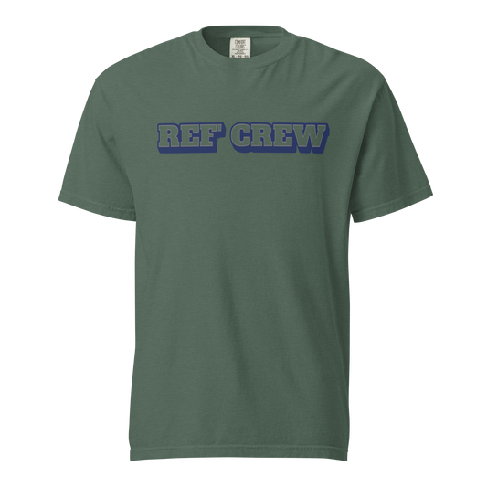 Dusk Court Ref' Crew varsity tee, premium garment-dyed cotton, bold blue lettering for basketball officials.