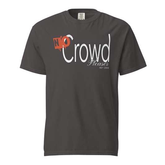 Graphite Comfort Colors referee t-shirt for basketball official with "NO Crowd Pleaser Ref' Crew" graphic.