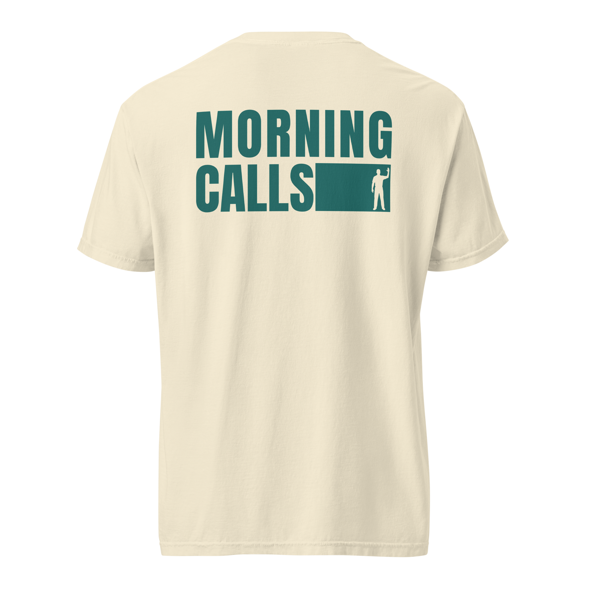 Ref' Crew Morning Calls Tee in ivory — back print of the 'MORNING CALLS' graphic and official silhouette on garment-dyed heavyweight cotton