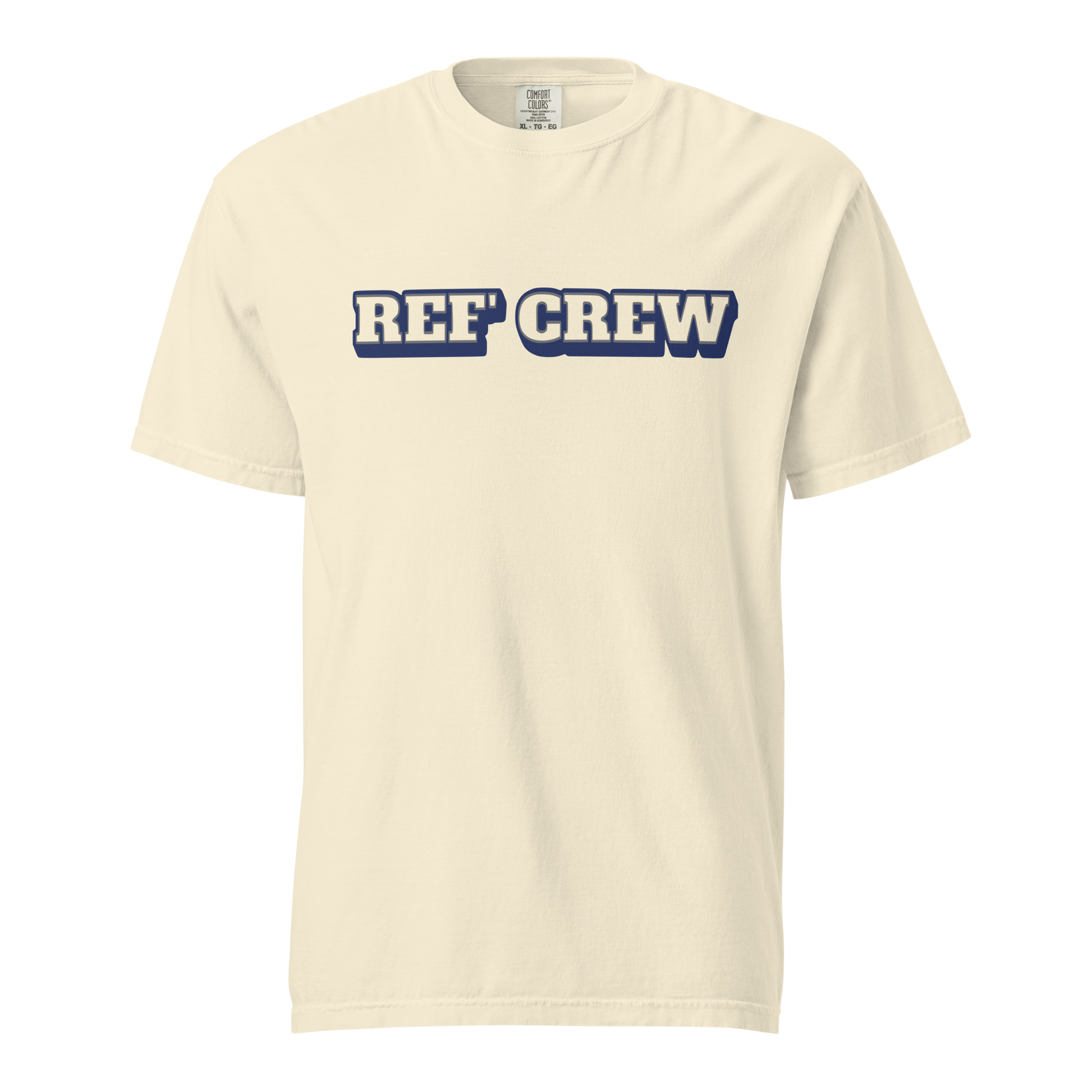 Archive White "REF' CREW" varsity tee, heavyweight cotton, relaxed fit, perfect for basketball officials.