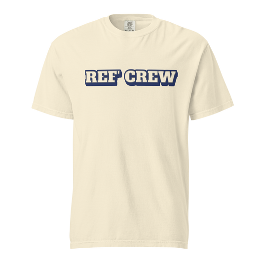 Archive White "REF' CREW" varsity tee, heavyweight cotton, relaxed fit, perfect for basketball officials.