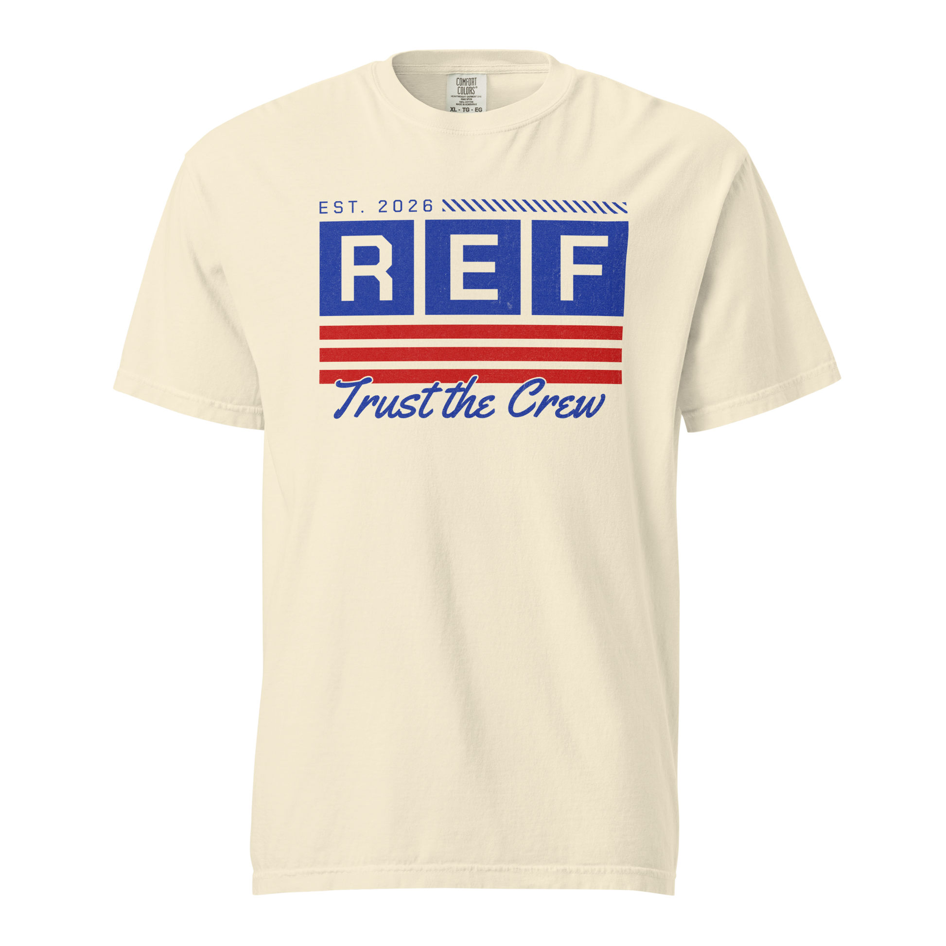 Ivory Heritage Tee for basketball referees, featuring "REF Trust the Crew" graphic in retro red, white, and blue.