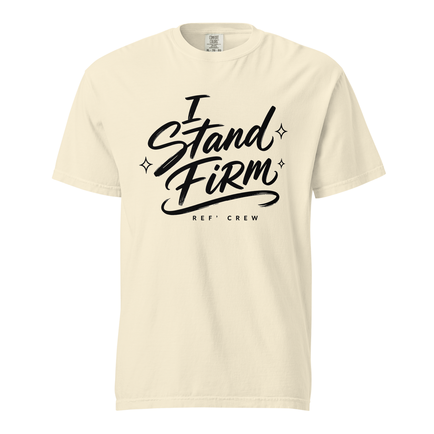 Ref' Crew "I Stand Firm" Brush Edition tee in Ivory, black brush lettering with vintage ink finish