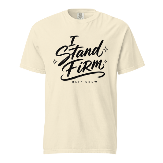 Ref' Crew "I Stand Firm" Brush Edition tee in Ivory, black brush lettering with vintage ink finish