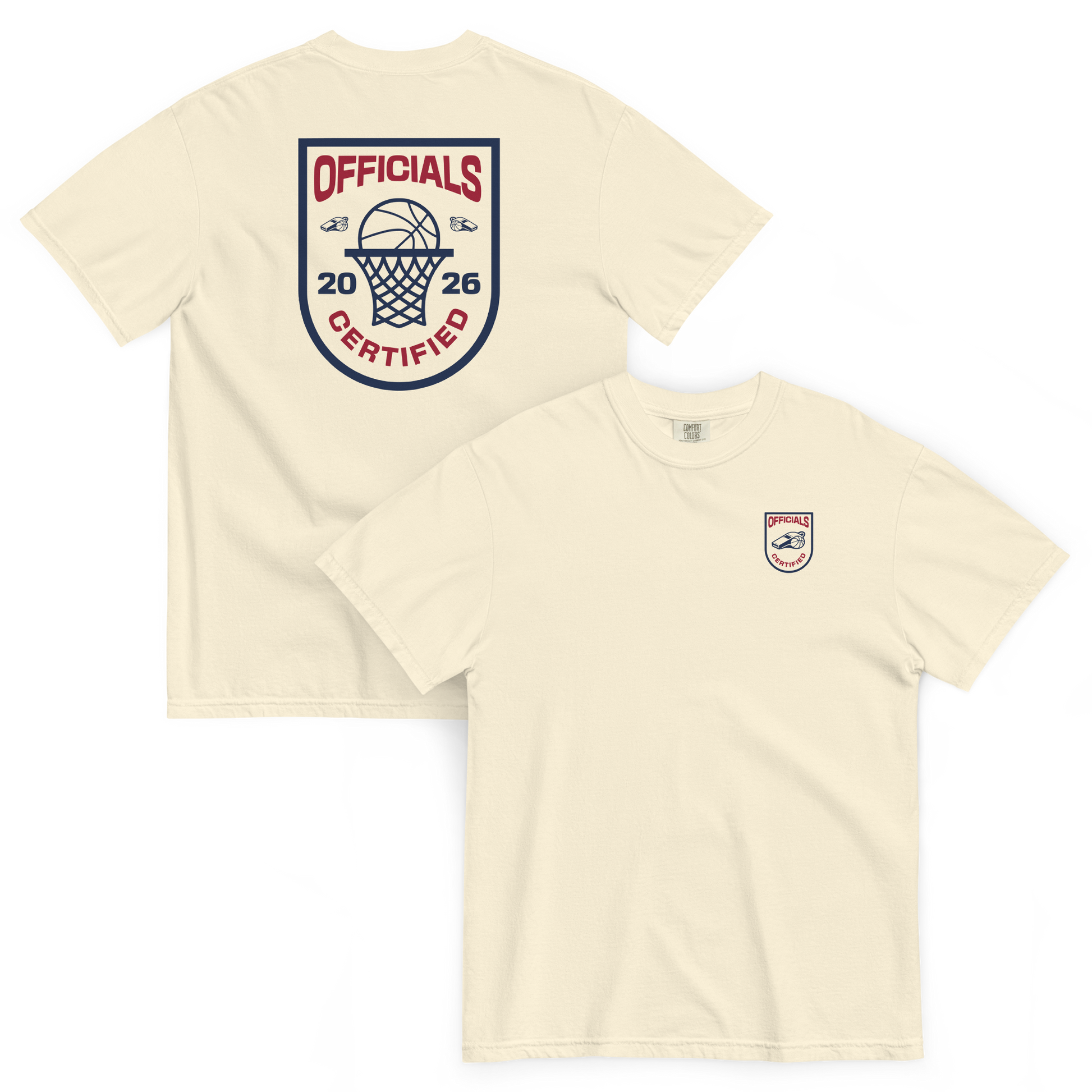 Ivory Ref' Crew Officials Certified tee shown front and back — small chest crest and full back badge