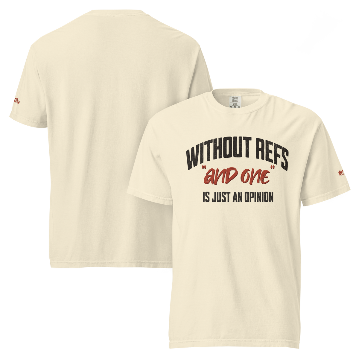 The And One Tee in ivory – angled front and back views of the relaxed-fit garment-dyed heavyweight tee