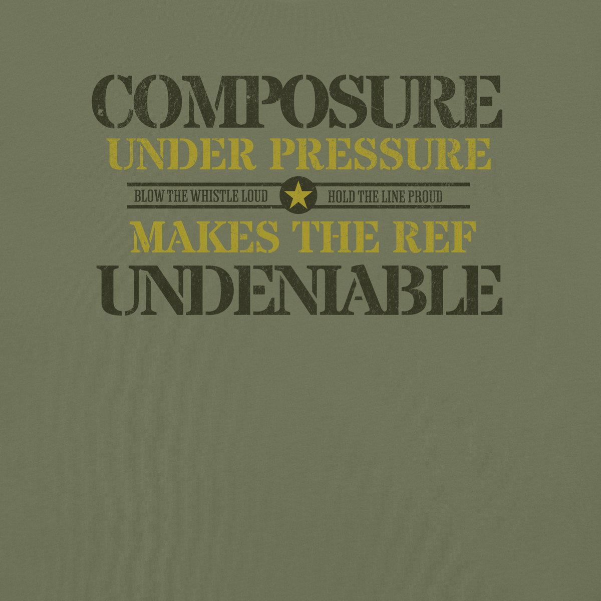 Moss green Ref' Crew Undeniable referee tee for basketball officials - front view