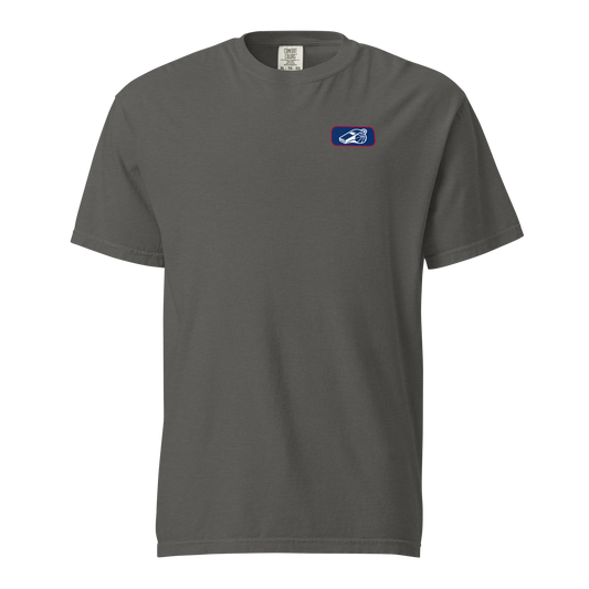 Pepper grey Ref' Crew Pride of the Game USA referee t-shirt for basketball officials, navy, red and white chest graphic — front view