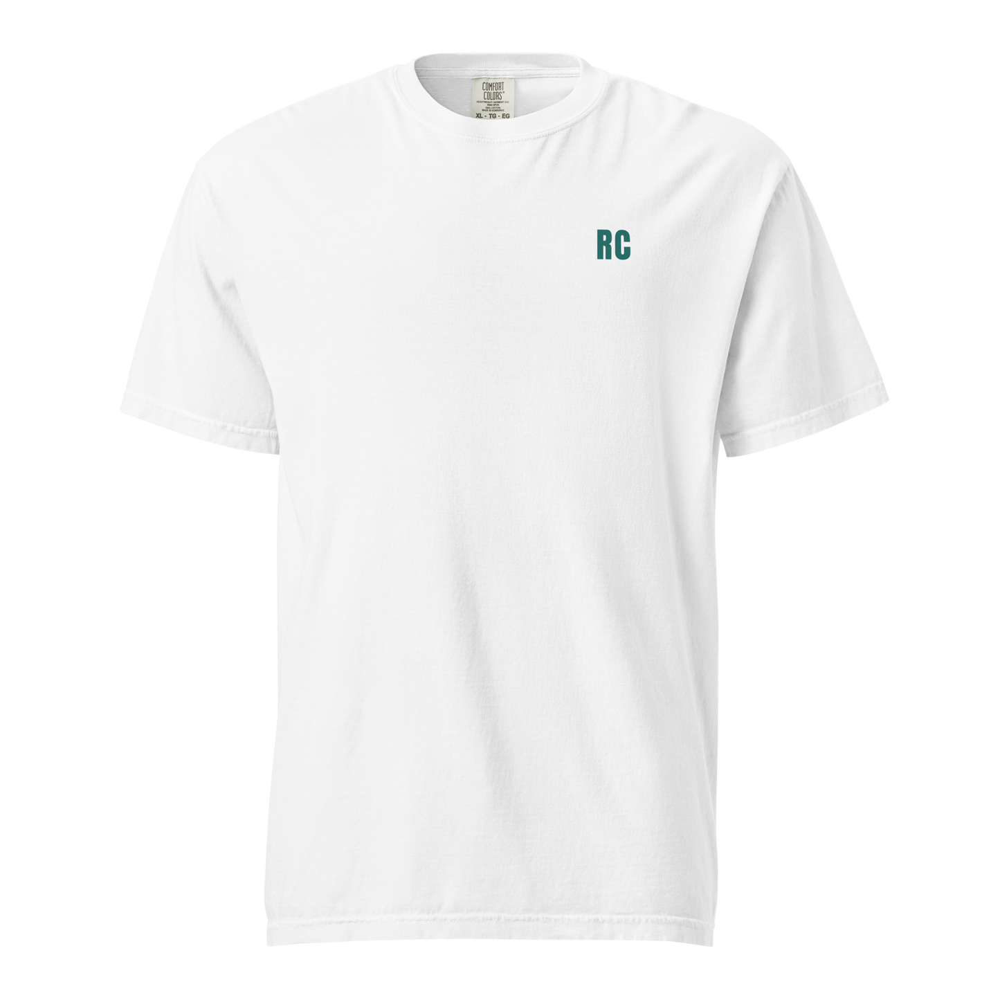 Ref' Crew Morning Calls Tee in white — front view with the 'RC' monogram on the left chest, garment-dyed heavyweight cotton referee tee