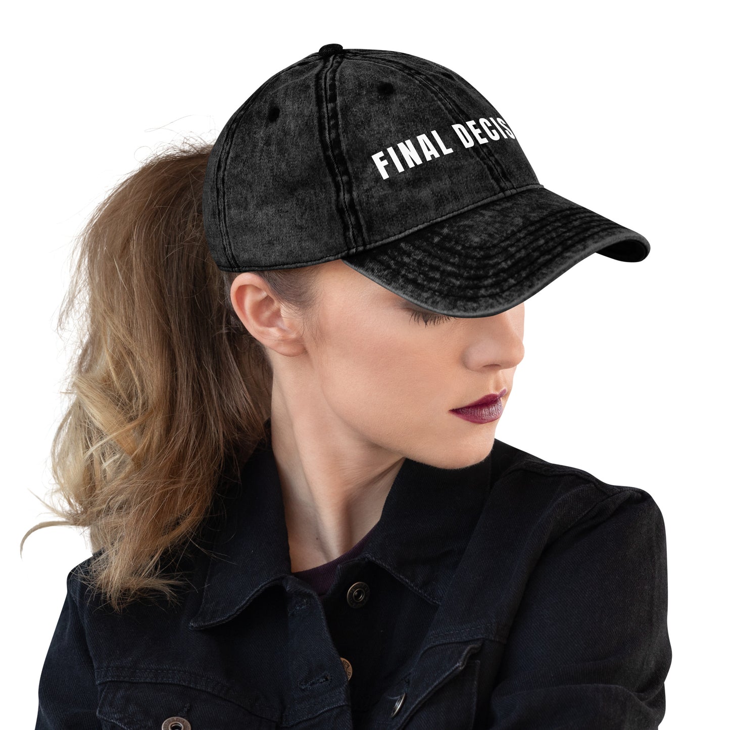 Black washed cotton "FINAL DECISION" dad cap, perfect for basketball referees and officials.