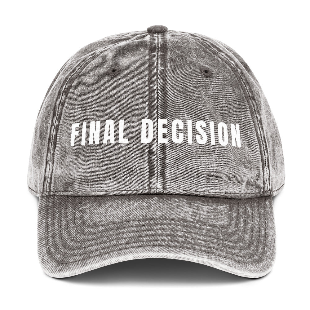 Charcoal gray washed cotton dad cap with "FINAL DECISION" in white, perfect for basketball referees and officials.