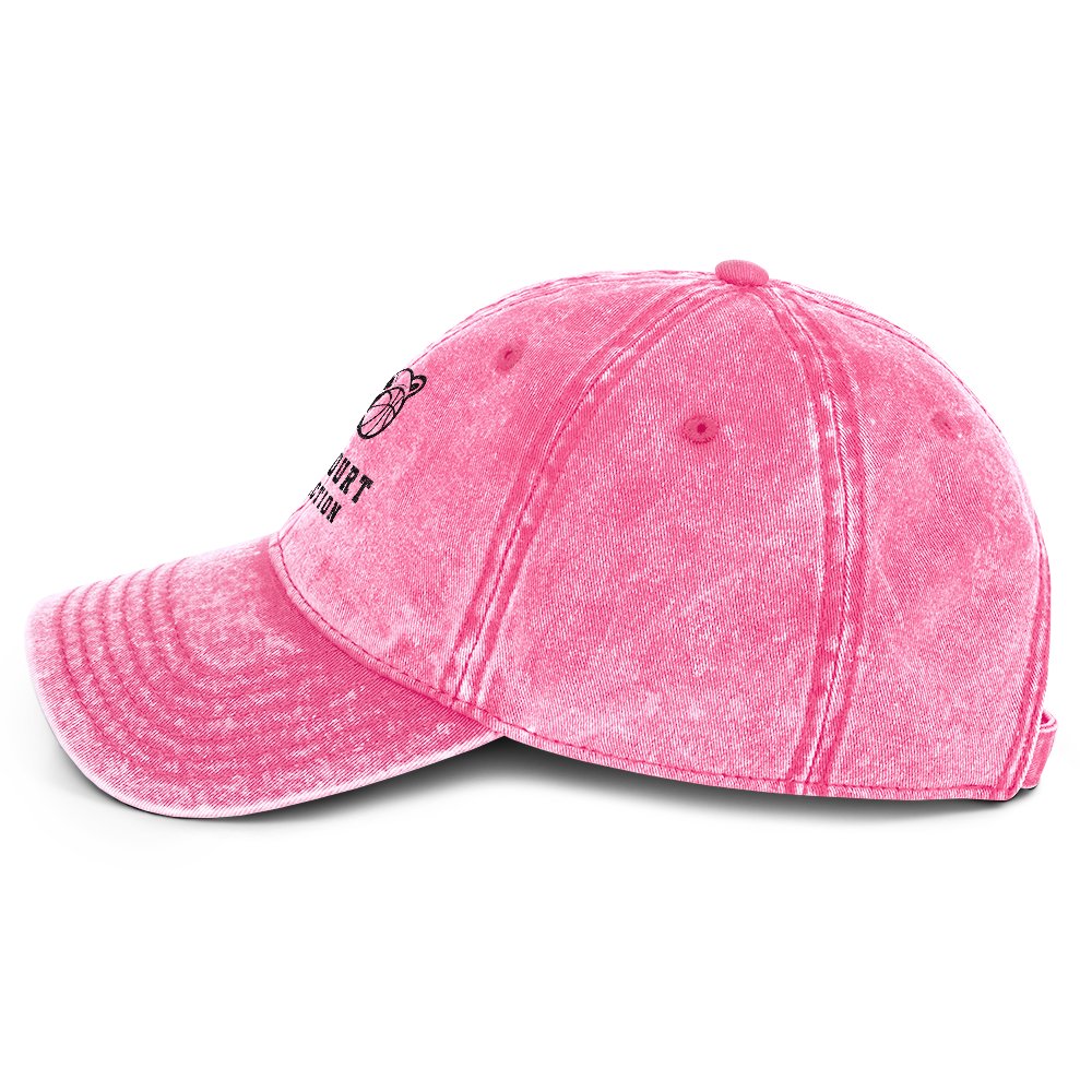 Washed pink cotton twill dad cap with black "Off-Court Collection" text and whistle-basketball logo.
