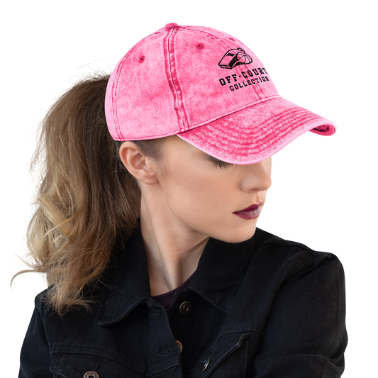 Washed pink dad cap for basketball official Ref' Crew, featuring whistle/basketball icon and "Off-Court Collection" text.